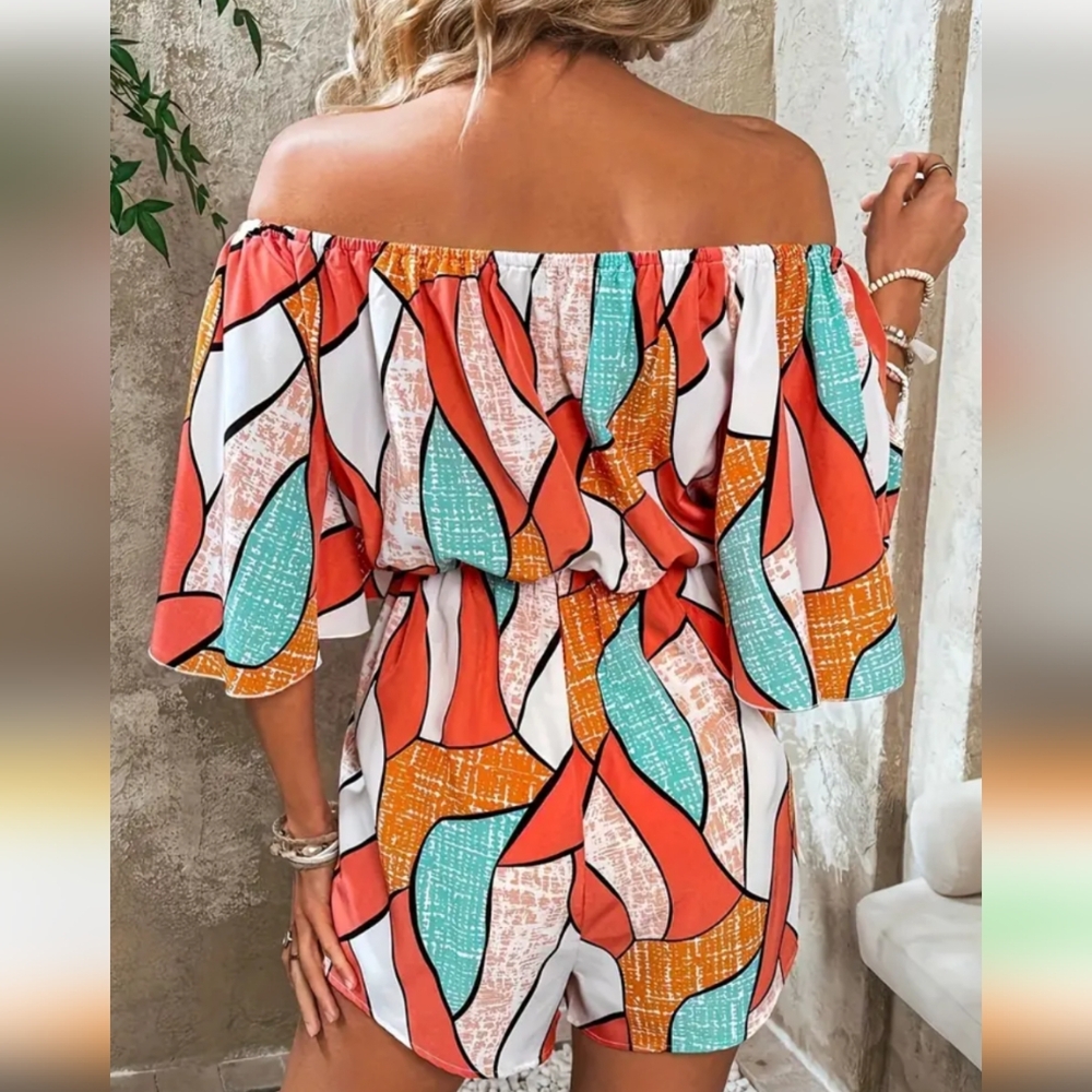 Colorful Off-Shoulder Romper - Picture 2 of 2